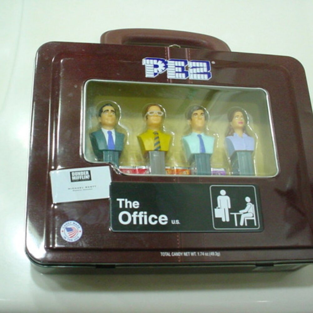 THE OFFICE COMPLETE SET OF 4 PEZ DISPENSERS RETIRED BRIEFCASE COLLECTORS TIN